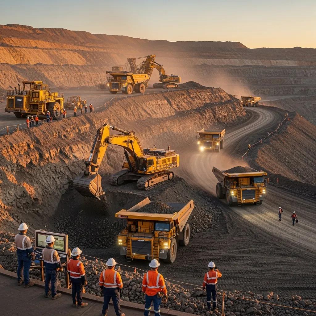 Mining operation showcasing machinery and workers, highlighting the role of mining companies in market stability